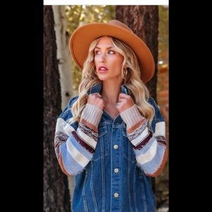 VICI ROCKIE POCKETED KNIT SLEEVE DENIM JACKET